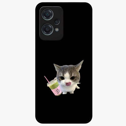 Matcha Cat Style Glass Case for 1+Nord Ce 2 Lite adorable front view featuring cute cat artwork in matcha green tones