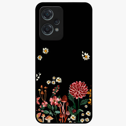 Midnight Bloom Pattern Glass Case for 1+Nord Ce 2 Lite elegant front view featuring floral artwork on deep night background