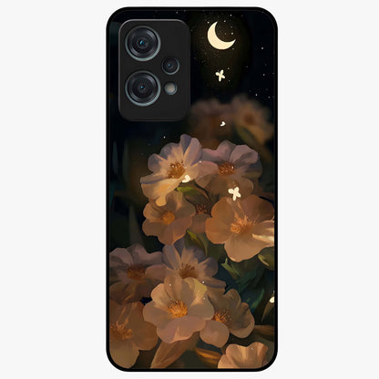 Midnight Bloom Trail Glass Case for 1+Nord Ce 2 Lite artistic front view featuring flowing floral trail artwork in dark tones