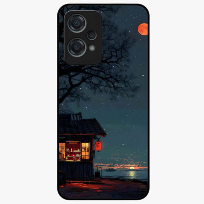 Midnight Lantern Glow Glass Case for 1+Nord Ce 2 Lite serene front view featuring glowing lantern artwork under night sky