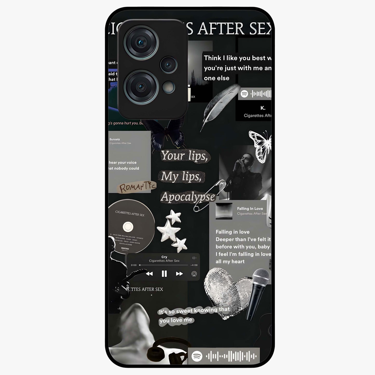 Midnight Love Glass Case for 1+Nord Ce 2 Lite romantic front view featuring subtle love inspired artwork in dark tones
