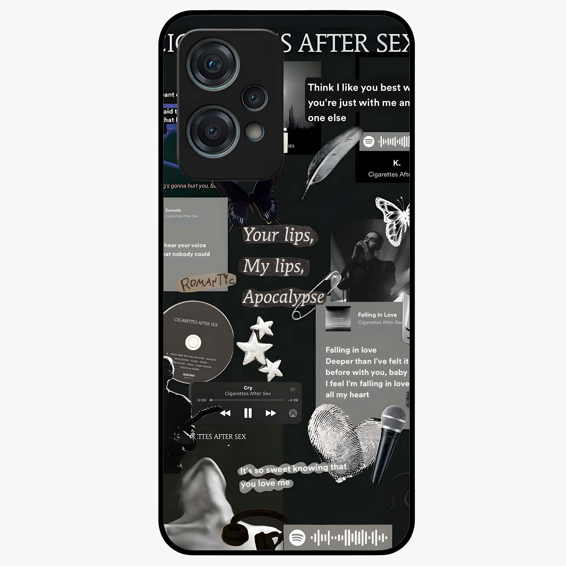 Midnight Love Glass Case for 1+Nord Ce 2 Lite romantic front view featuring subtle love inspired artwork in dark tones