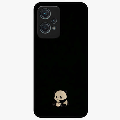Midnight Panda Love Glass Case for 1+Nord Ce 2 Lite adorable front view featuring cute panda artwork on dark background