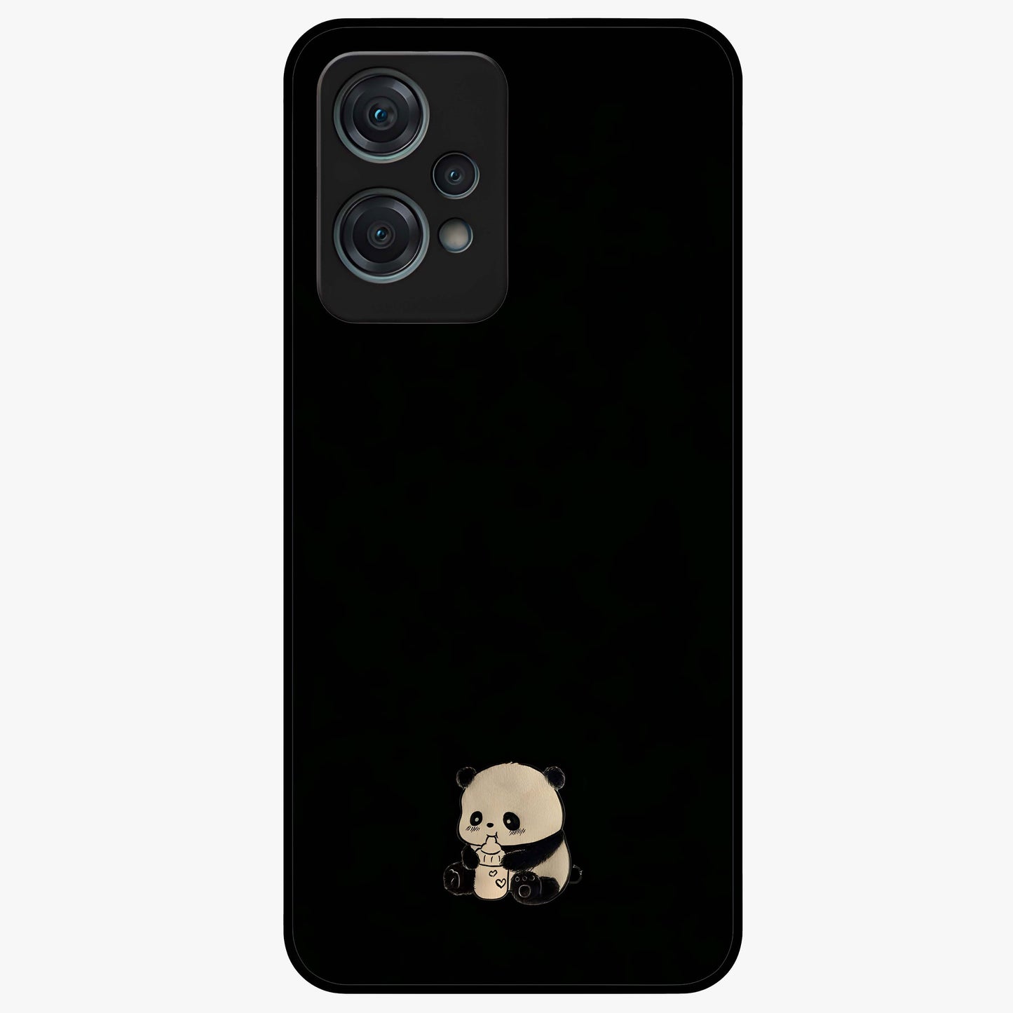 Midnight Panda Love Glass Case for 1+Nord Ce 2 Lite adorable front view featuring cute panda artwork on dark background