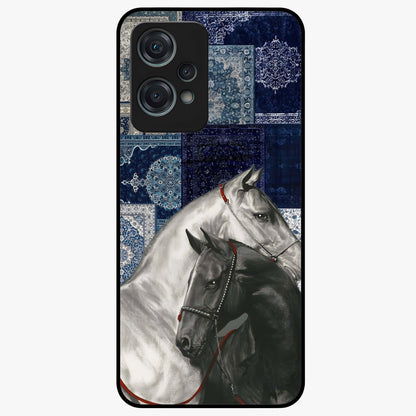 Midnight Stallion Blues Glass Case for 1+Nord Ce 2 Lite powerful front view featuring horse artwork in deep blue night tones