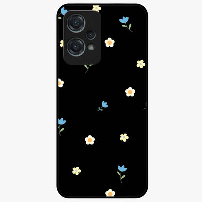 Minimalistic Blue With White Flower Pattern Glass Case for 1+Nord Ce 2 Lite fresh front view featuring white floral artwork on blue background