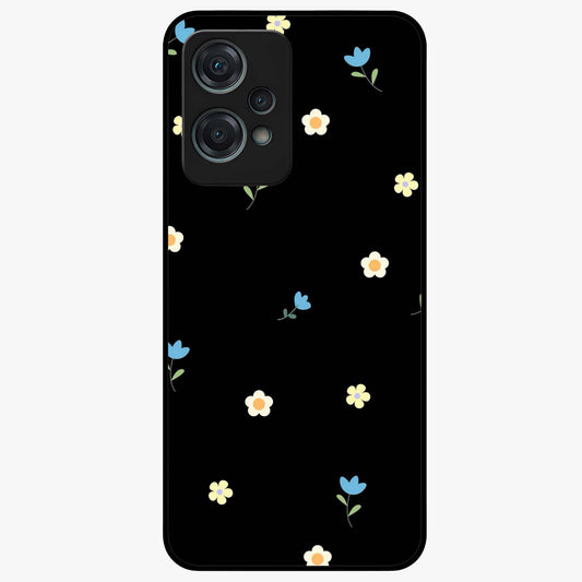 Minimalistic Blue With White Flower Pattern Glass Case for 1+Nord Ce 2 Lite fresh front view featuring white floral artwork on blue background