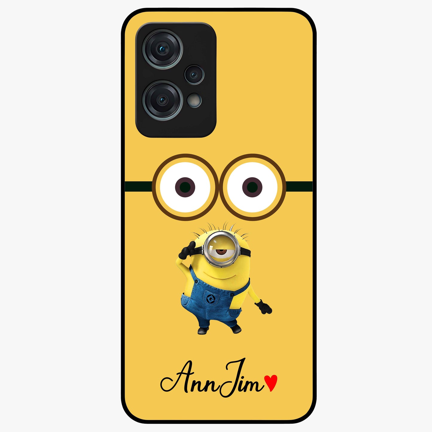 Minion Custom Name Glass Case for 1+Nord Ce 2 Lite playful front view featuring cartoon inspired artwork with personalized name design