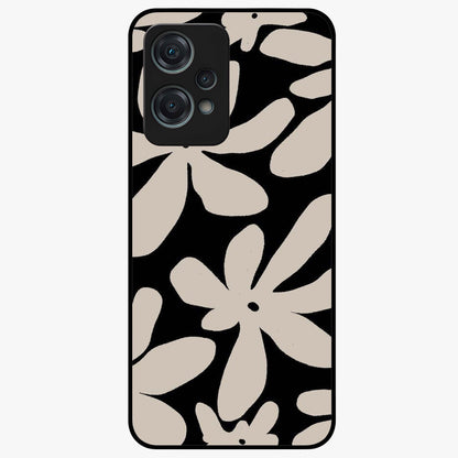 Monochrome Petal Dance Glass Case for 1+Nord Ce 2 Lite artistic front view featuring black and white floral artwork