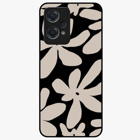 Monochrome Petal Dance Glass Case for 1+Nord Ce 2 Lite artistic front view featuring black and white floral artwork