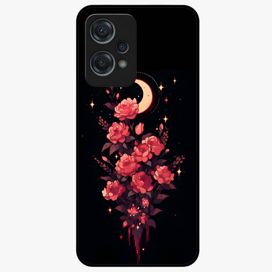 Moonlit Floral Elegance Glass Case for 1+Nord Ce 2 Lite graceful front view featuring sophisticated floral artwork on dark backdrop