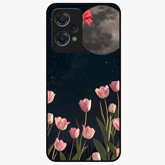 Moonlit Night Tulip Glass Case for 1+Nord Ce 2 Lite serene front view featuring tulip floral artwork in midnight tones