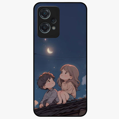 Moonlit Promise Together Glass Case for 1+Nord Ce 2 Lite romantic front view featuring couple inspired artwork in night tones
