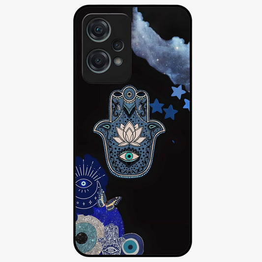 Mystic Hand Aura Glass Case for 1+Nord Ce 2 Lite artistic front view featuring hand symbol artwork with glowing aura tones
