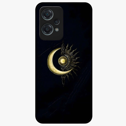 Mystic Lunar Flame Glass Case for 1+Nord Ce 2 Lite striking front view featuring moon and flame inspired artwork
