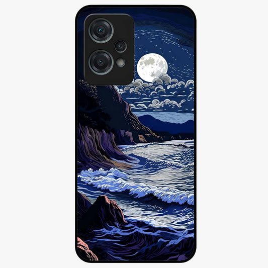 Night Moon Scenery Pattern Glass Case for 1+Nord Ce 2 Lite serene front view featuring moonlit landscape pattern artwork