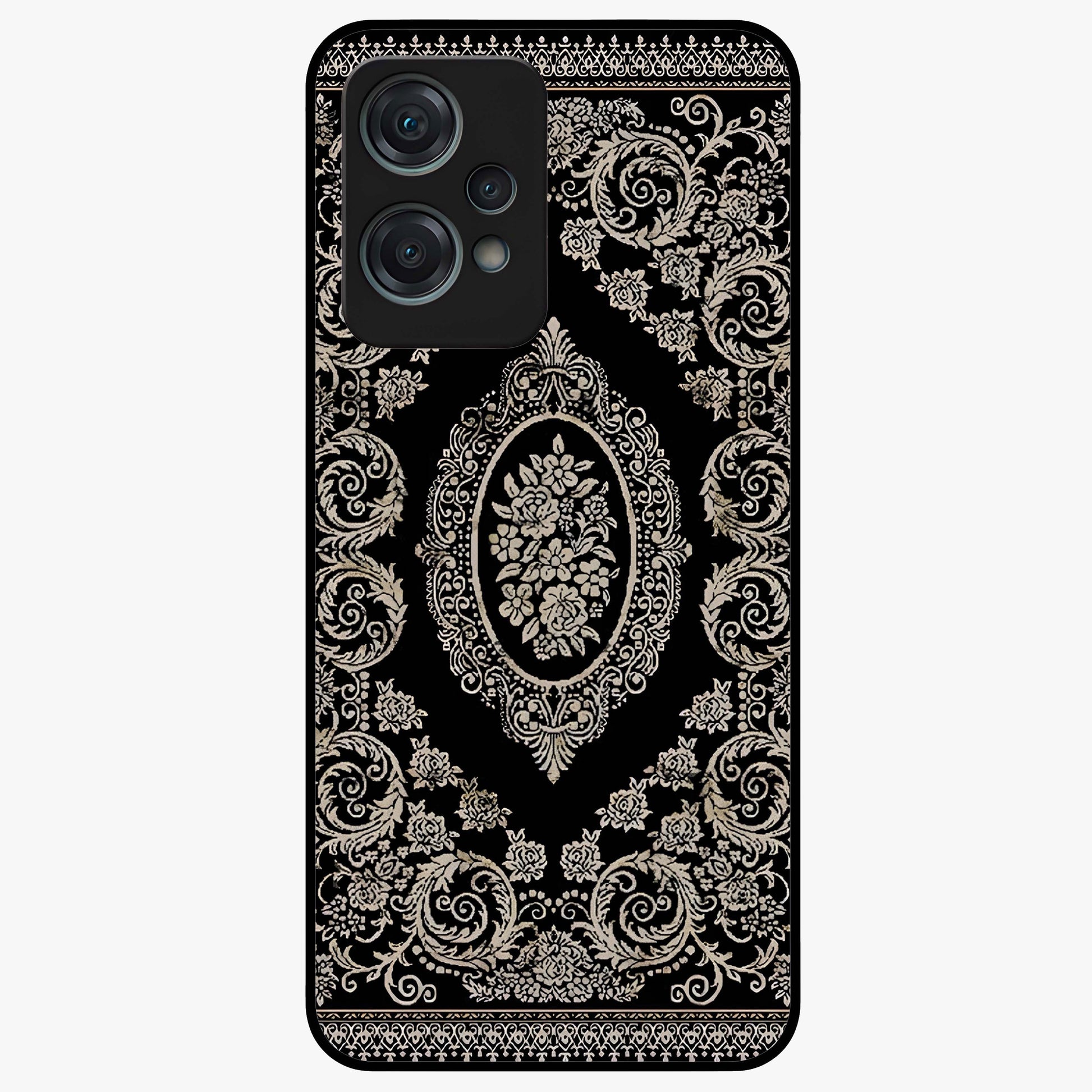 Noir Bloom Elegance Glass Case for 1+Nord Ce 2 Lite elegant front view featuring dark floral artwork in noir tones