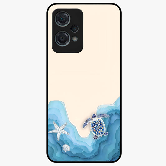 Ocean Drift Turtle Glass Case for 1+Nord Ce 2 Lite serene front view featuring sea turtle artwork in calming ocean tones