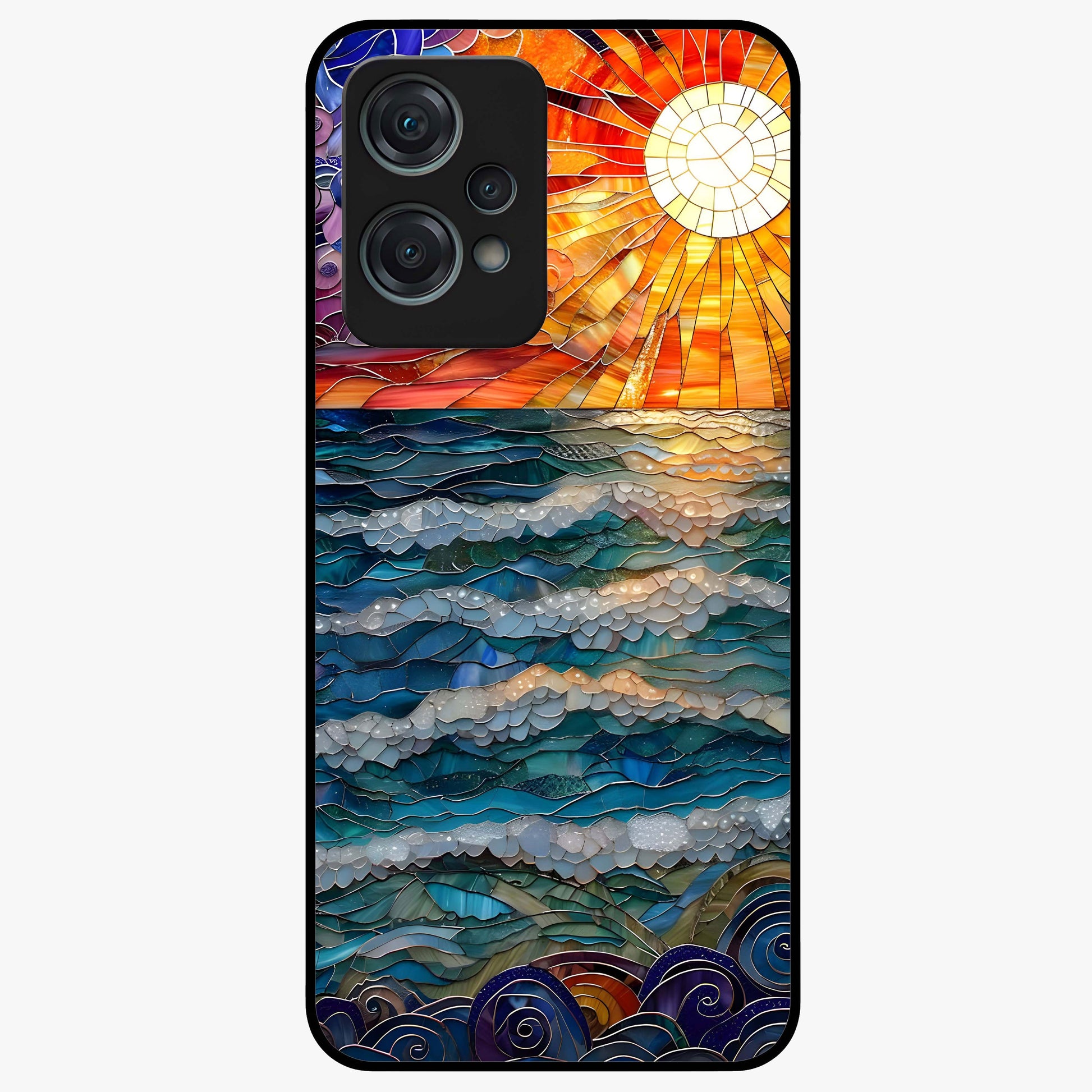 Oceanic Stained Printed Glass Case for 1+Nord Ce 2 Lite elegant front view featuring stained glass inspired ocean artwork
