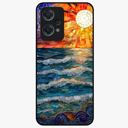 Oceanic Stained Printed Glass Case for 1+Nord Ce 2 Lite elegant front view featuring stained glass inspired ocean artwork