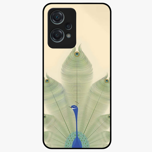 Peacock Feather Grace Glass Case for 1+Nord Ce 2 Lite elegant front view featuring detailed peacock feather artwork