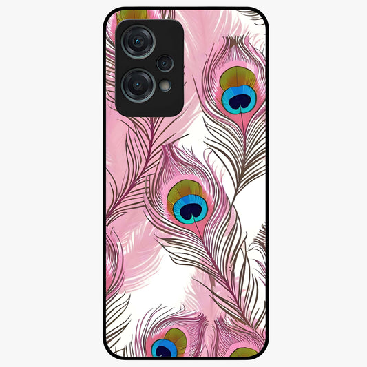Peacock Feathers Floating Glass Case for 1+Nord Ce 2 Lite artistic front view featuring floating feather artwork with rich colors