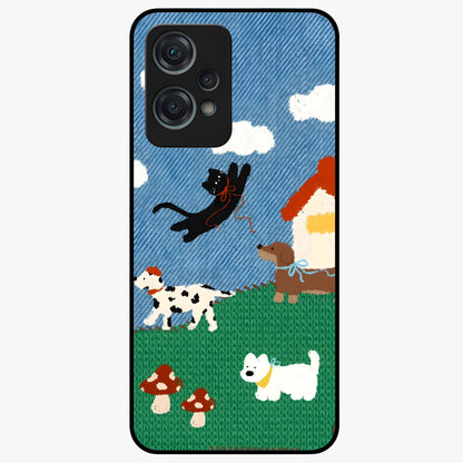 Pet Adventures Glass Case for 1+Nord Ce 2 Lite playful front view featuring cute pet themed artwork