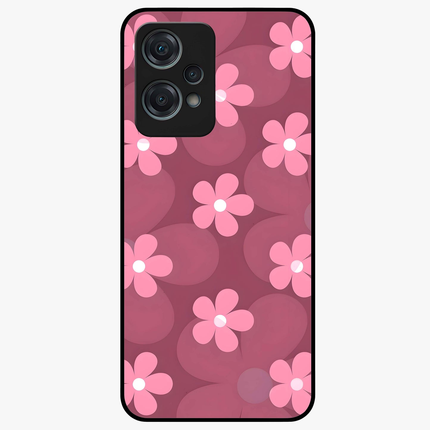 Pink Daisy Flower Pattern Glass Case for 1+Nord Ce 2 Lite cheerful front view featuring daisy floral artwork in pink tones