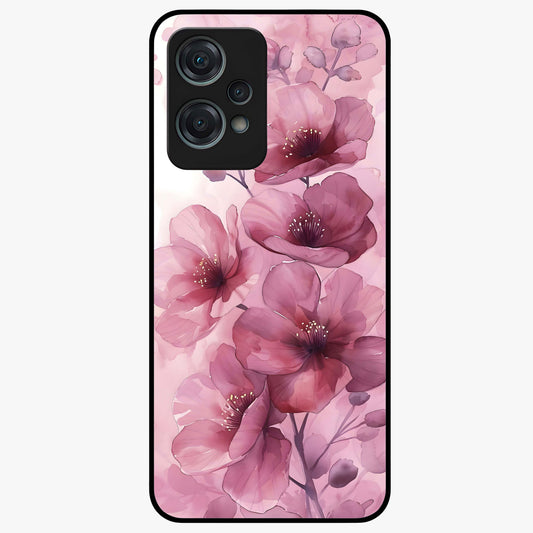 Pink Floral Glass Case for 1+Nord Ce 2 Lite elegant front view featuring soft pink flower artwork