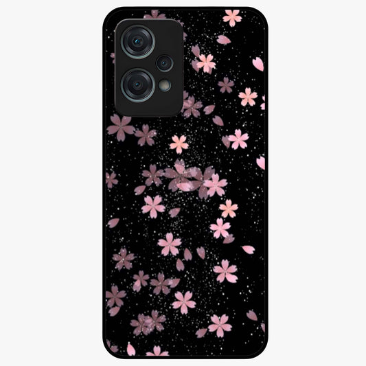 Pink Flower Black Background Glass Case for 1+Nord Ce 2 Lite striking front view featuring vibrant pink flower on dark backdrop
