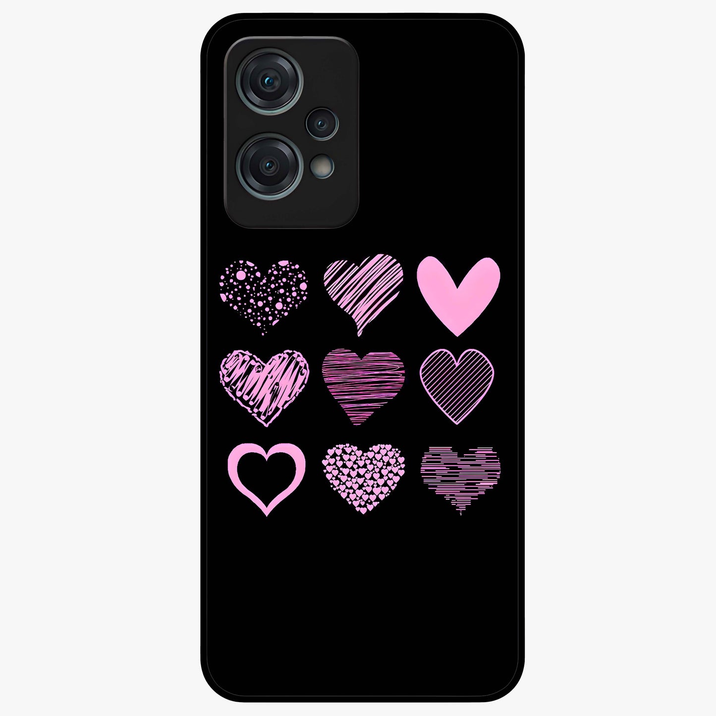 Pink Heart Aesthetic Glass Case for 1+Nord Ce 2 Lite cute front view featuring minimal heart artwork in soft pink tones