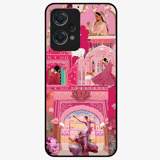 Pink Palace Muse Glass Case for 1+Nord Ce 2 Lite elegant front view featuring palace inspired artwork in soft pink hues