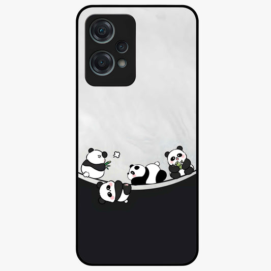 Playful Panda Parade Glass Case for 1+Nord Ce 2 Lite adorable front view featuring cute panda artwork in lively poses