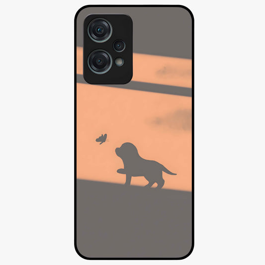 Puppy Shadow Art Glass Case for 1+Nord Ce 2 Lite charming front view featuring artistic puppy silhouette artwork