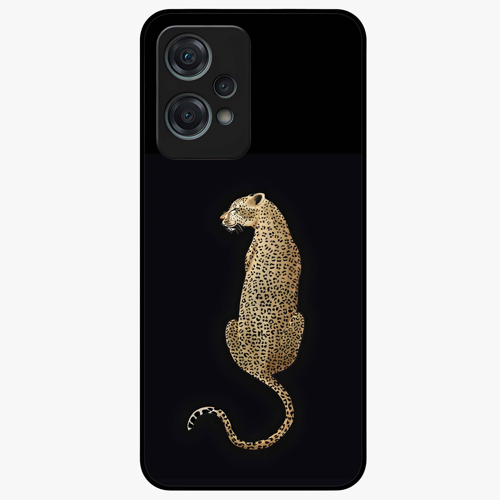 Regal Leopard Glass Case for 1+Nord Ce 2 Lite bold front view featuring majestic leopard artwork with rich tones