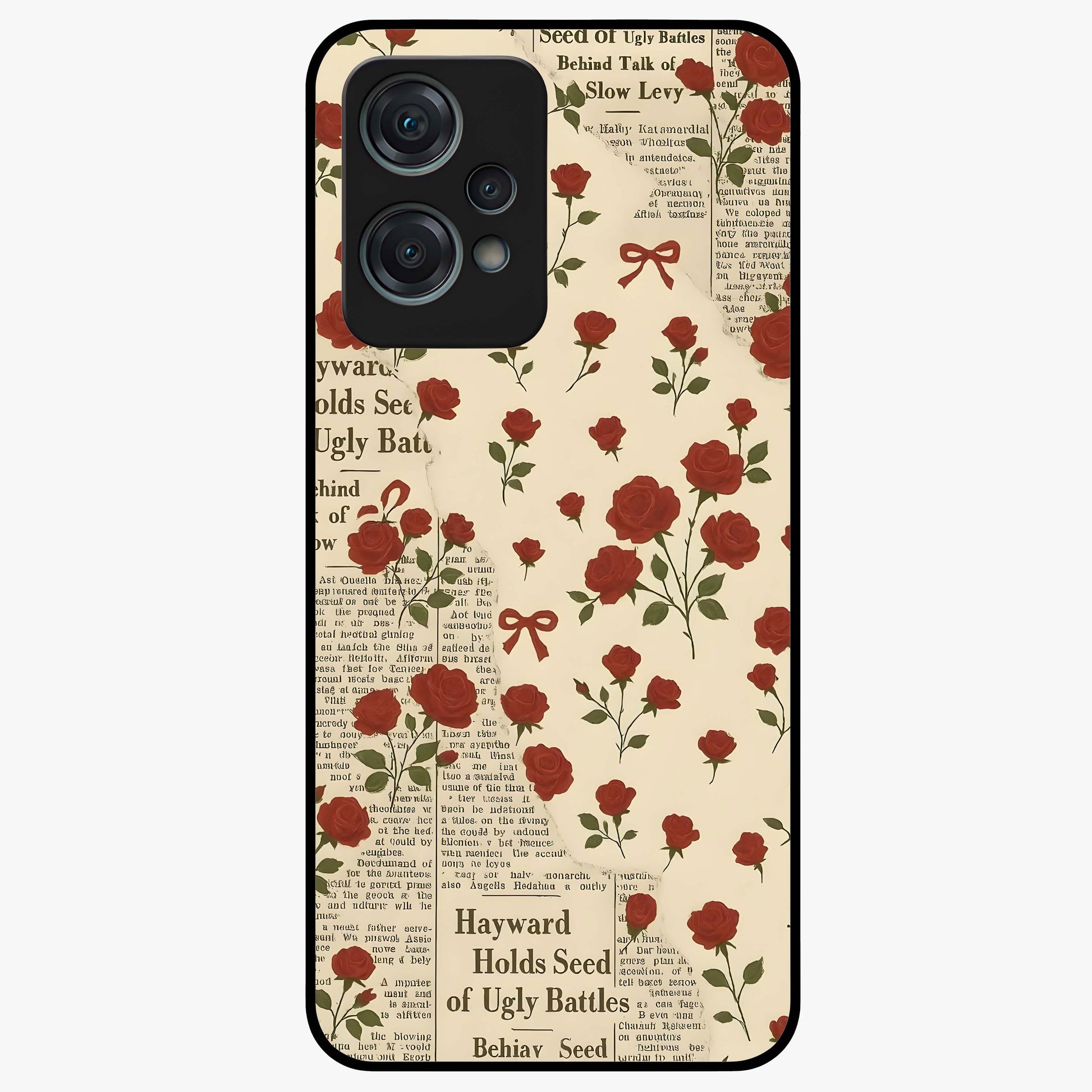 Retro Rose Journal Glass Case for 1+Nord Ce 2 Lite elegant front view featuring vintage rose artwork with journal aesthetic