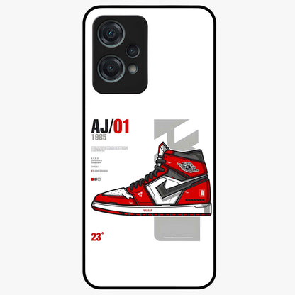 Retro Sneaker Blueprint Glass Case for 1+Nord Ce 2 Lite bold front view featuring sneaker blueprint style artwork