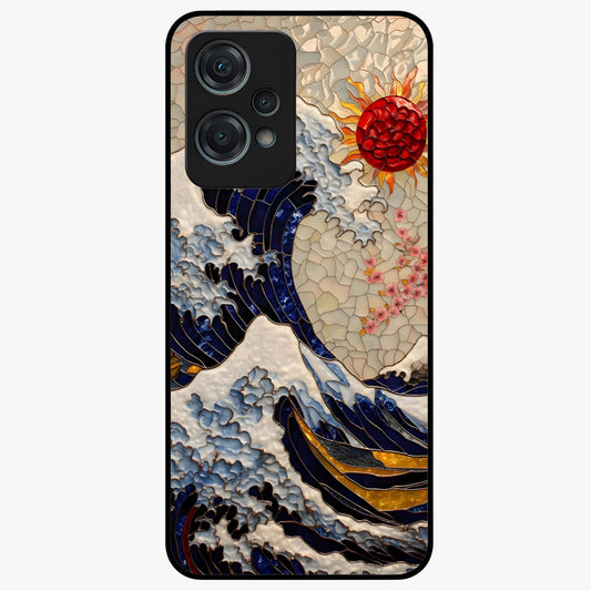 Rising Wave Glory Glass Case for 1+Nord Ce 2 Lite dynamic front view featuring powerful wave inspired artwork