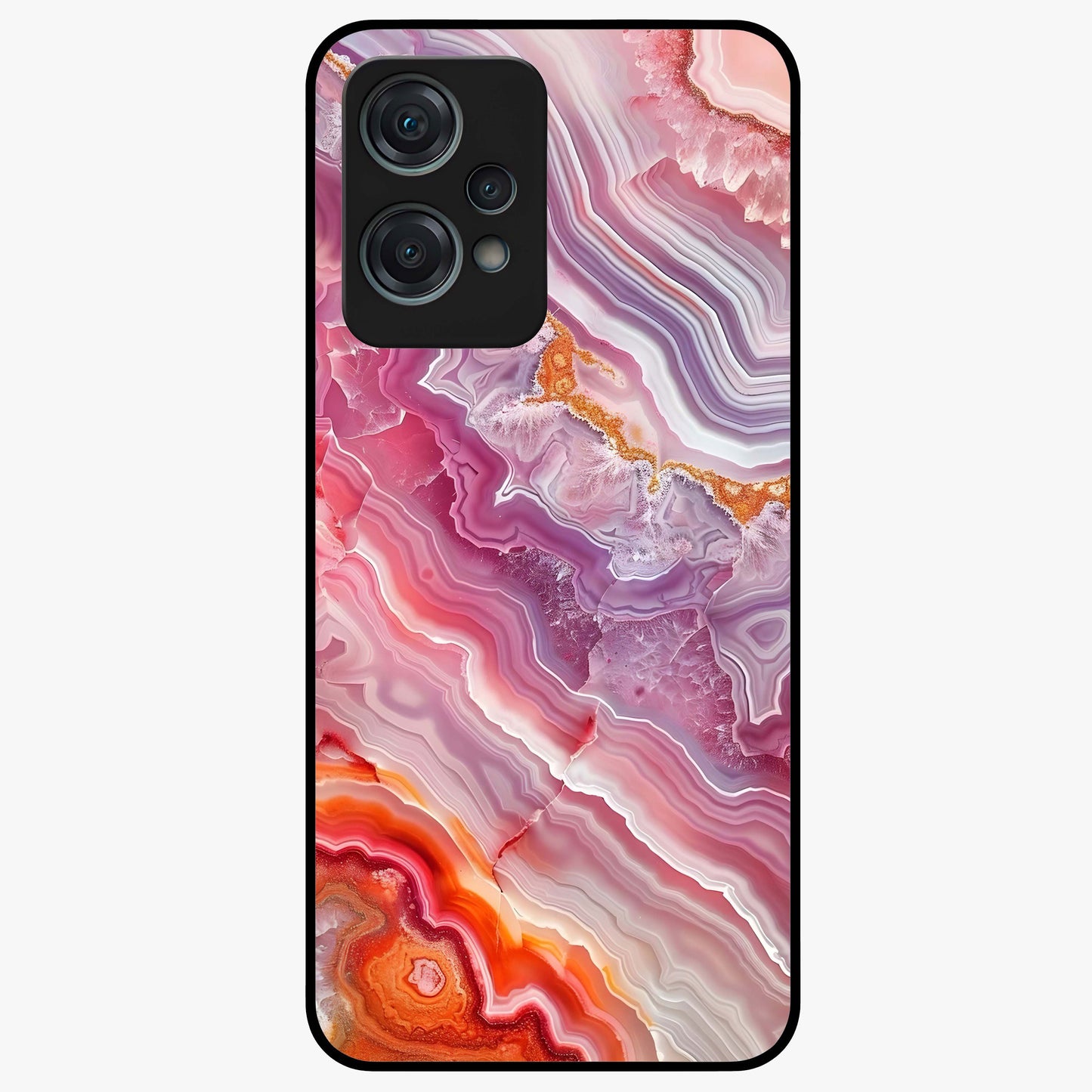 Rose Quartz Marble Glass Case for 1+Nord Ce 2 Lite elegant front view featuring soft pink marble texture artwork