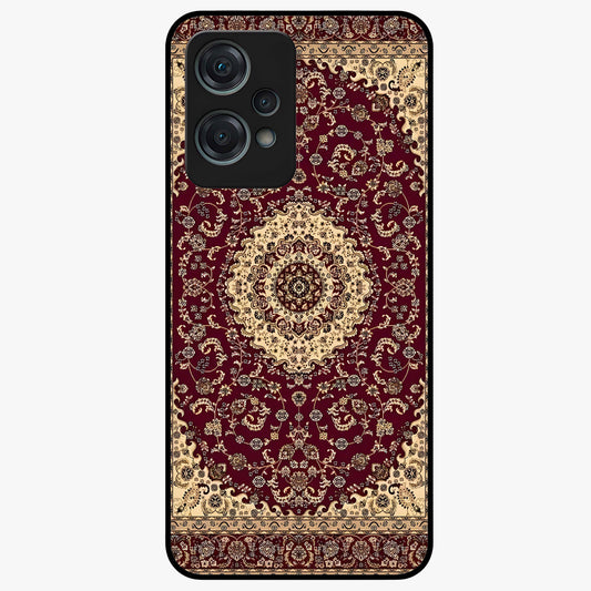 Royal Maroon Heritage Glass Case for 1+Nord Ce 2 Lite bold front view featuring intricate heritage pattern artwork in maroon tones