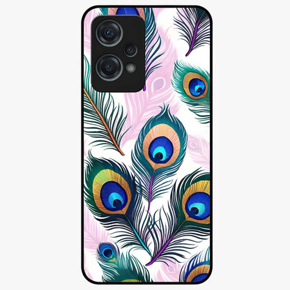 Royal Peacock Feathers Glass Case for 1+Nord Ce 2 Lite vibrant front view featuring detailed peacock feather artwork
