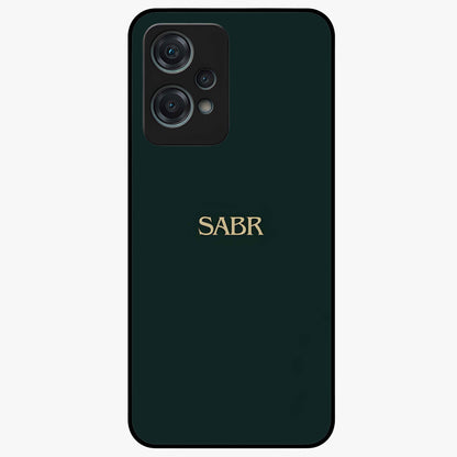 Sabr Minimal Patience Glass Case for 1+Nord Ce 2 Lite clean front view featuring minimalist typography artwork