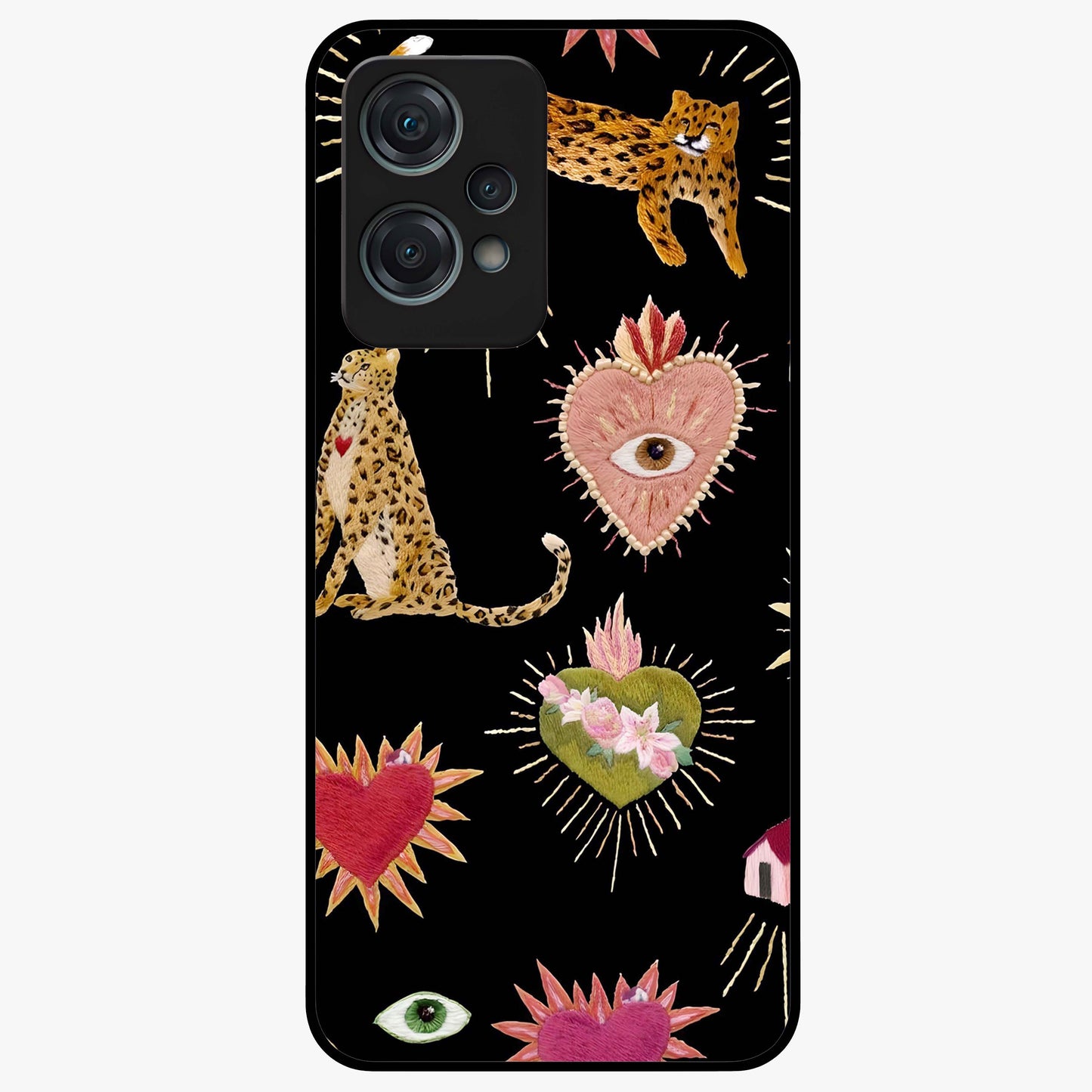 Sacred Jungle Heart Glass Case for 1+Nord Ce 2 Lite vibrant front view featuring jungle inspired artwork with symbolic heart accents