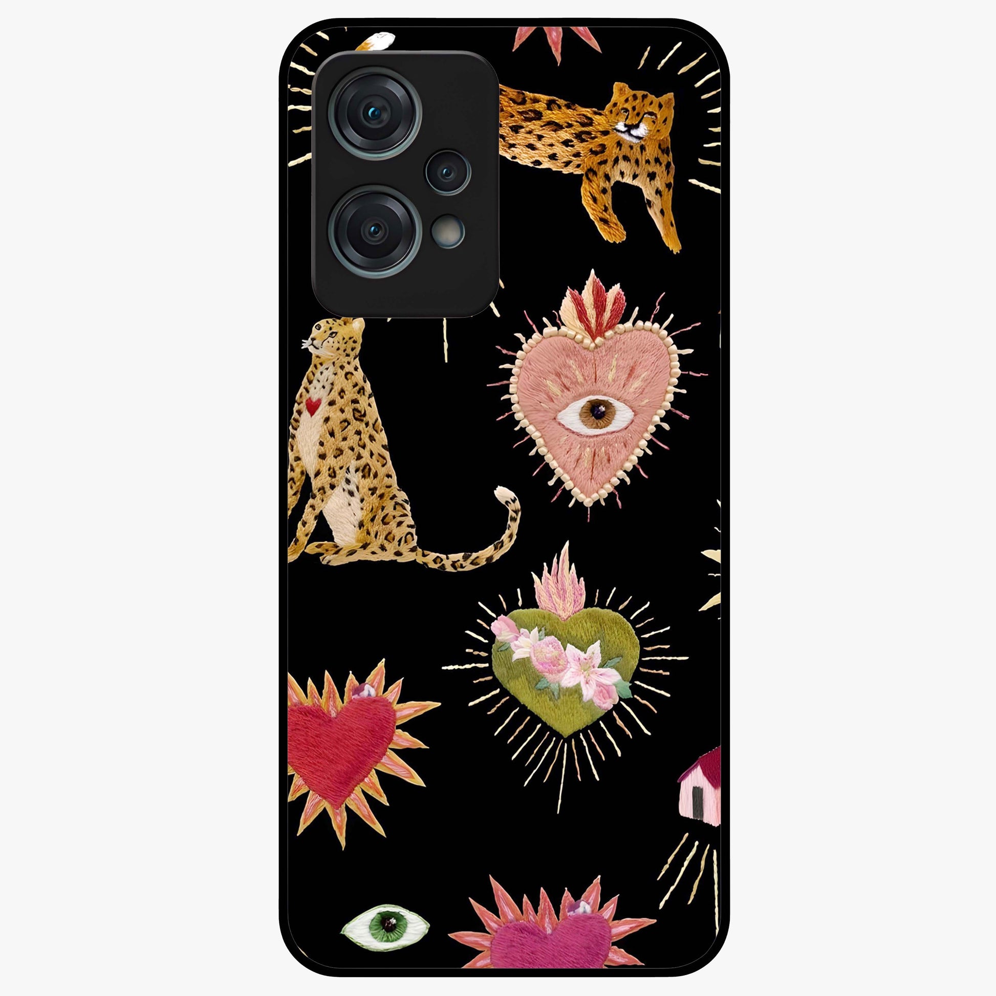 Sacred Jungle Heart Glass Case for 1+Nord Ce 2 Lite vibrant front view featuring jungle inspired artwork with symbolic heart accents