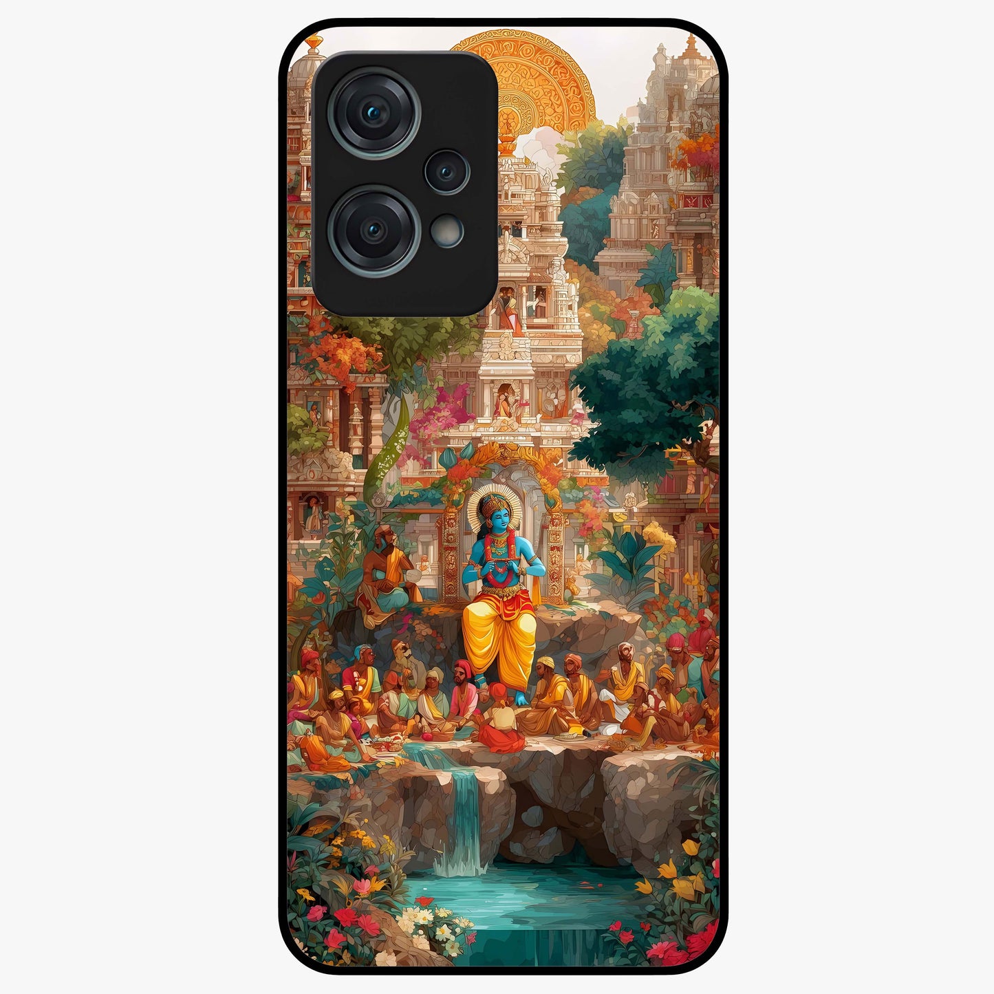 Sacred Sunlight Gods Glass Case for 1+Nord Ce 2 Lite powerful front view featuring divine artwork bathed in golden sunlight