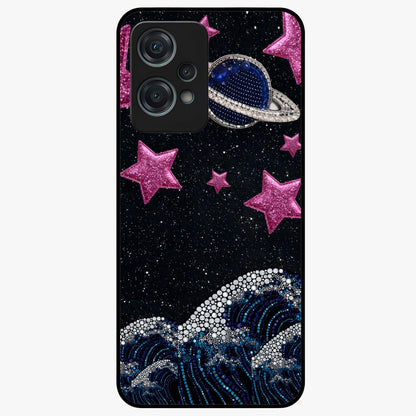 Saturn Pink Storm Glass Case for 1+Nord Ce 2 Lite bold front view featuring cosmic Saturn artwork in vibrant pink tones