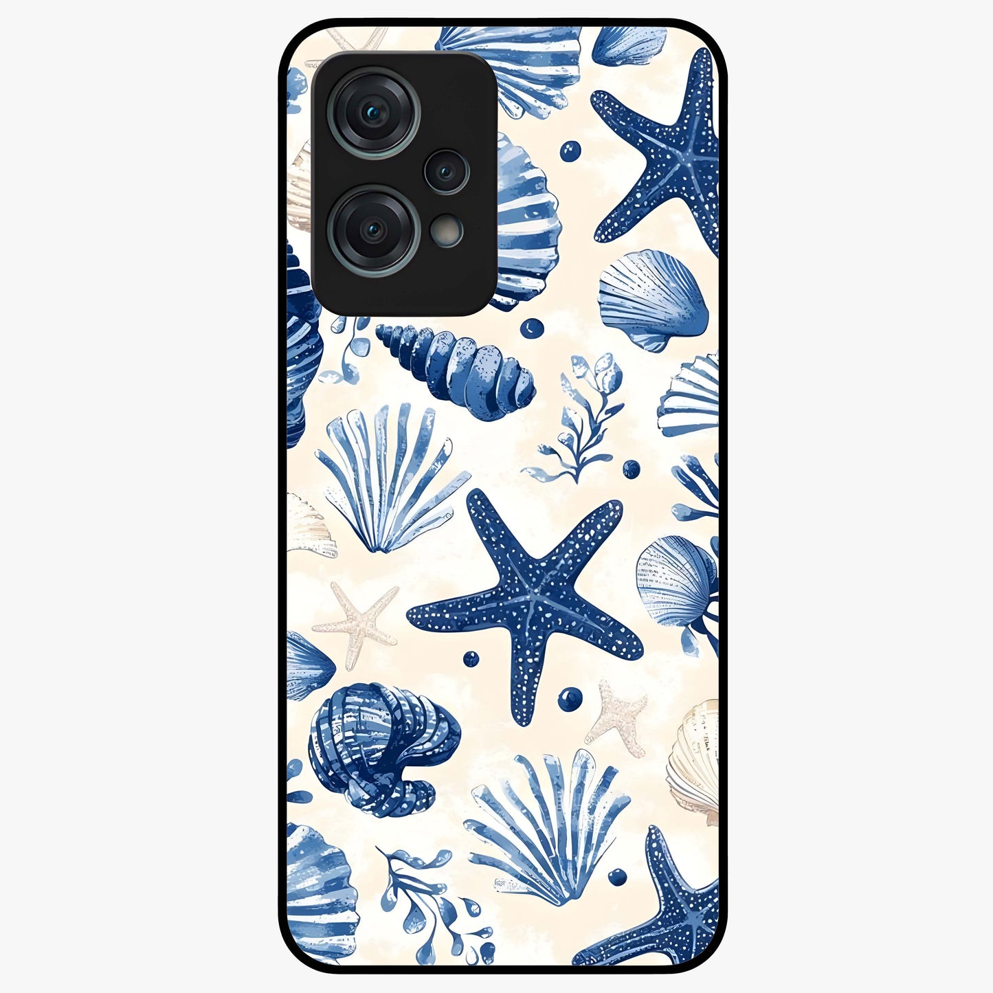 Seaside Starfish Magic Glass Case for 1+Nord Ce 2 Lite cheerful front view featuring starfish artwork in ocean tones