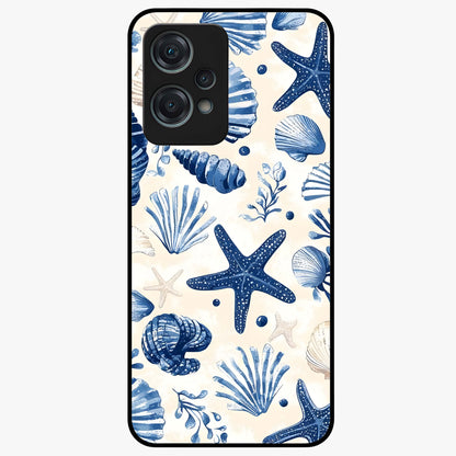 Seaside Starfish Magic Glass Case for 1+Nord Ce 2 Lite cheerful front view featuring starfish artwork in ocean tones