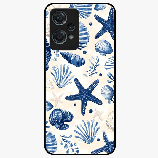 Seaside Starfish Magic Glass Case for 1+Nord Ce 2 Lite cheerful front view featuring starfish artwork in ocean tones