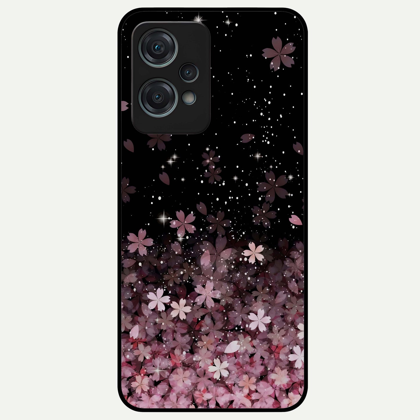 Small Starry Flowers Glass Case for 1+Nord Ce 2 Lite charming front view featuring tiny floral artwork with star accents